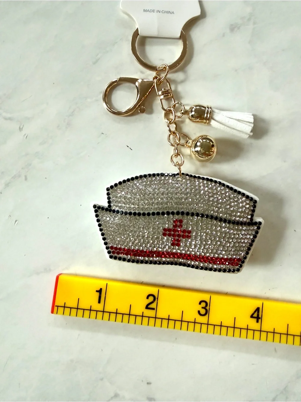 ✨ NWT Puffy Rhinestone Nurse Hat Keychain Bag Charm